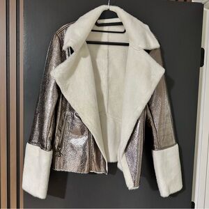 Apparis Metallic and White Teddy Jacket